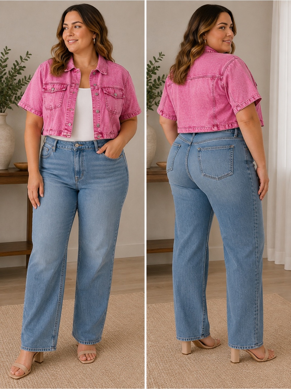 Pink Cropped Denim Jacket - Women Jeans Styling